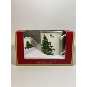 Spode Christmas Tree Mug & Coaster Set NIB NWT